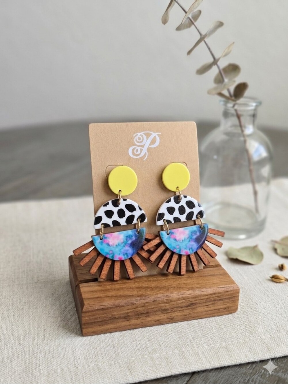 Plunder NWT Floral Multi-Color Statement Earrings - Yellow & Multicolor
